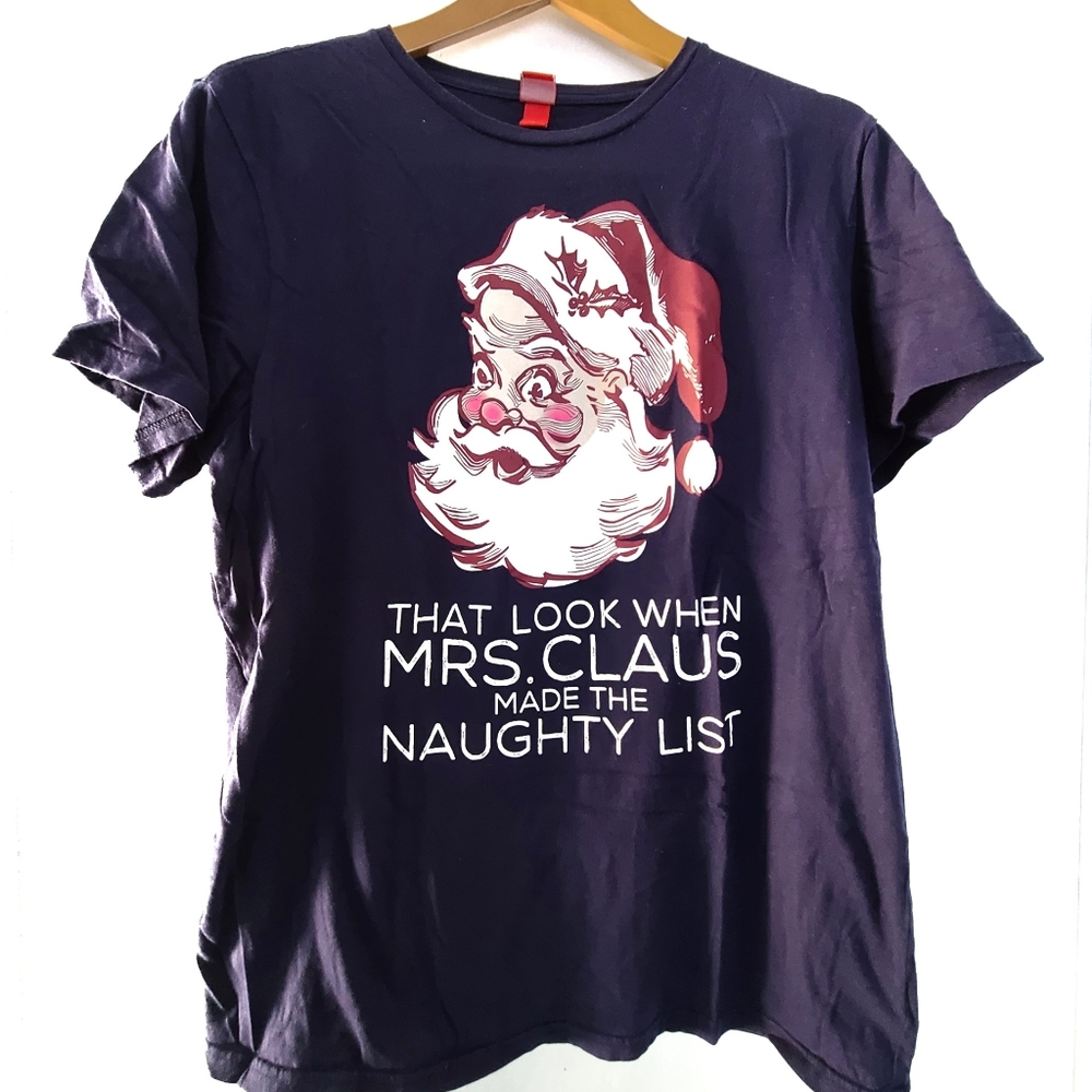Santa Christmas Mens sz L Blue T-shirt